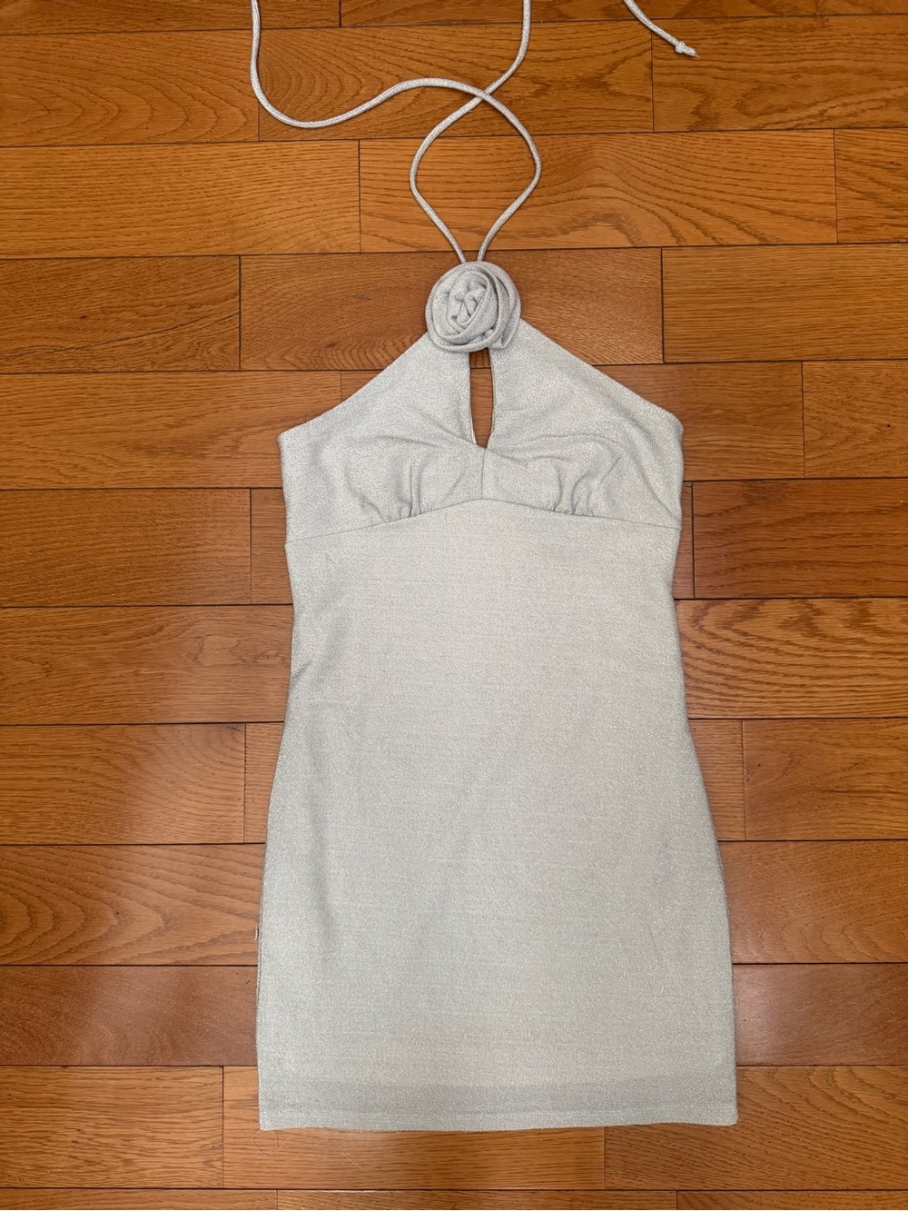 Silver Halter Rosette Mini Dress
